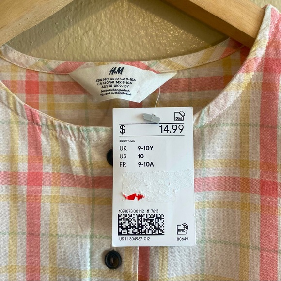 ☀️5/25☀️ NWT H & M Plaid Patterned Cotton Dress with Pockets | Girl’s Size 10 - Picture 3 of 7